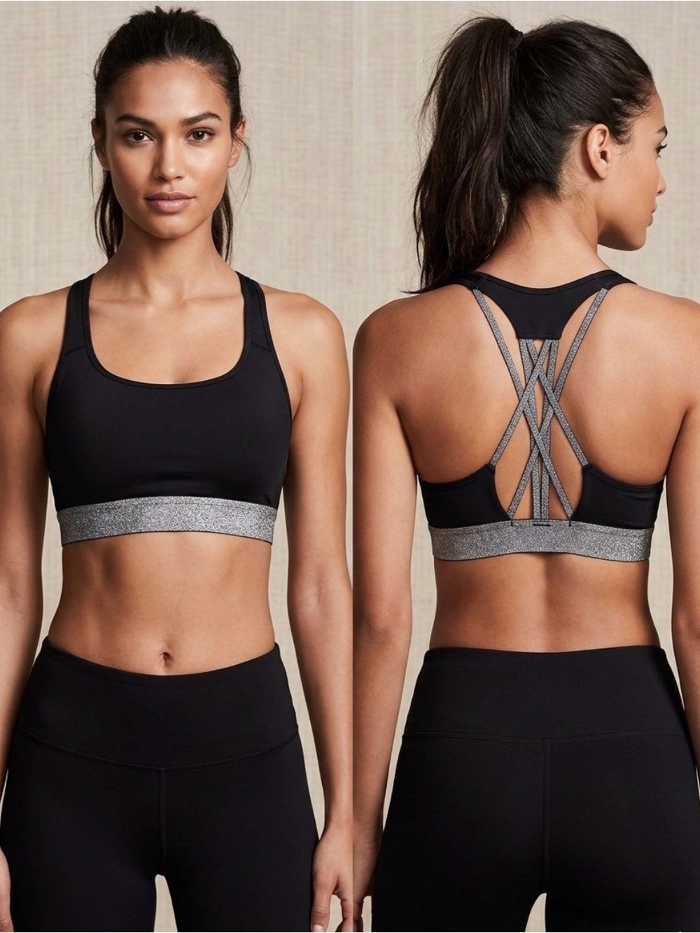 Victoria's Secret Black Sports Bra with Silver Glitter Band